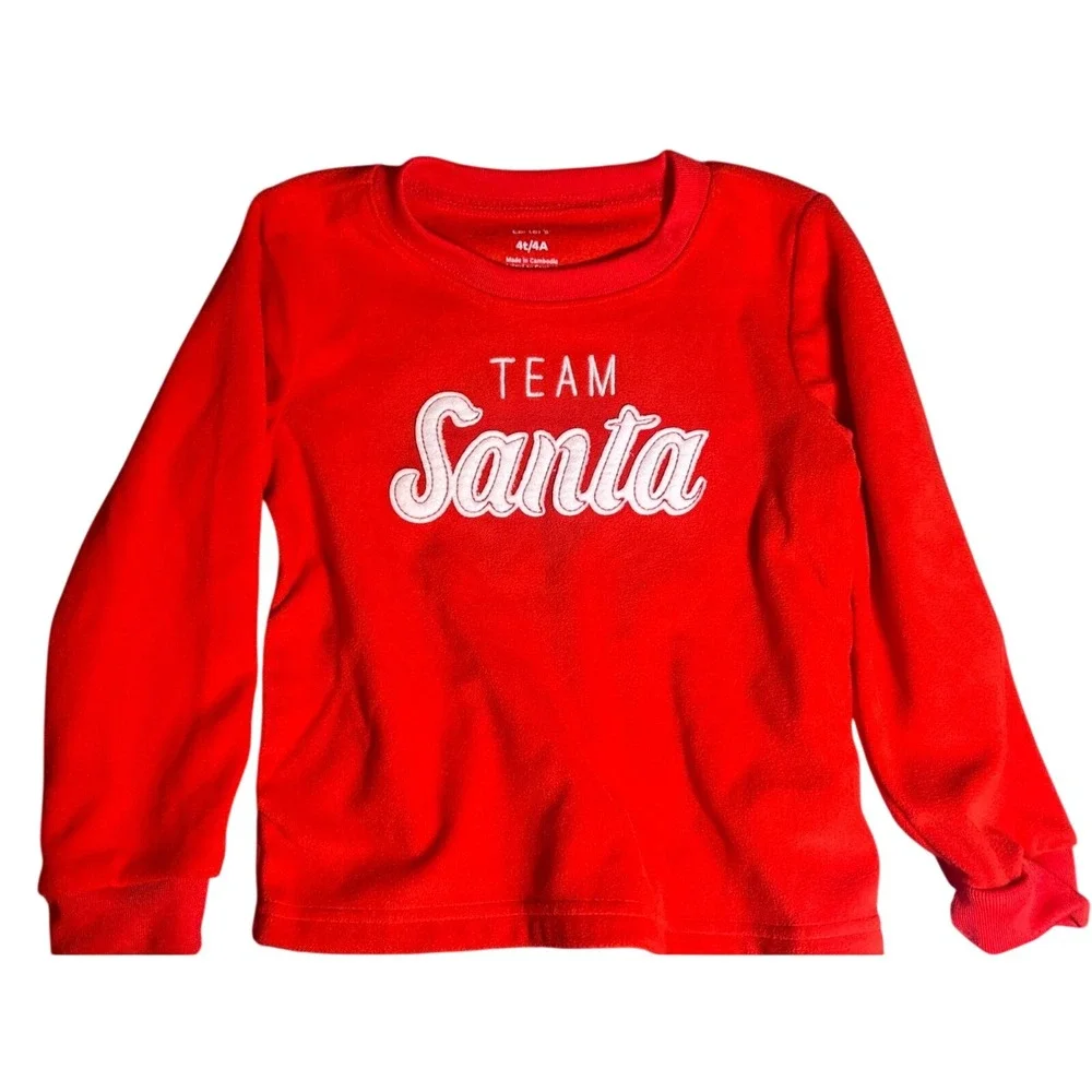 Carters Kids Red Team Santa Long Sleeve Fleece Pullover Sweatshirt, Size 4T, NWT